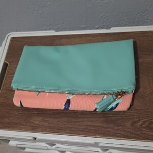 Rachel Pally Mint and Coral Print Clutch